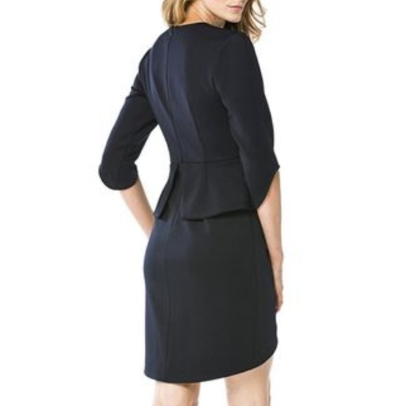 Marisa Kenson Navy Peplum Top & Fitted Bodice Stretch Hi-Low Midi Dress - M NWT - Picture 3 of 3